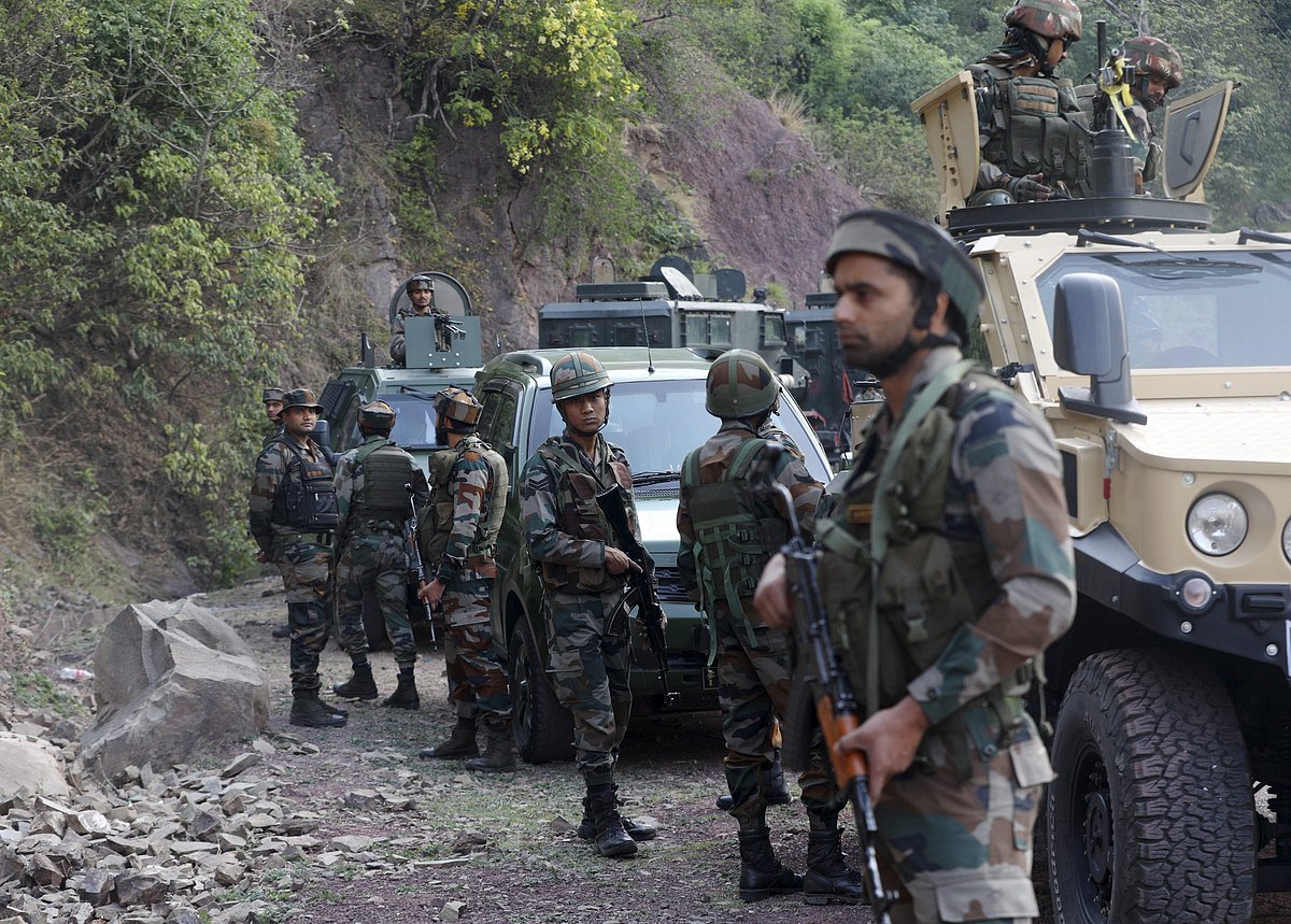 PTI : Army personnel during a search operation after a bus carrying pilgrims was ambushed by terrorists, in Reasi district of Jammu and Kashmir on Monday, June 10 |